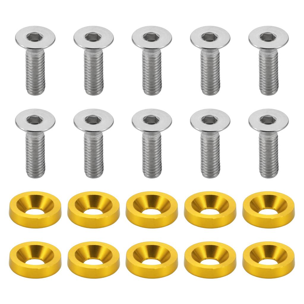 Motoforti Universal Car Modify M6 Gasket Bolt License Plate Frame Screw M6x1.0 Aluminum Fit Aluminum Alloy Gold Tone 1 Set