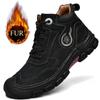 Fashion Winter New Outdoor Wear-resistant Hiking Boots Plush Warm High Shoes Leather Short Boots Thickness Walking Waterproof Snow Boots