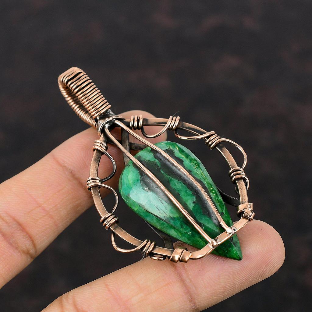 Faceted Zambian Emerald Pendant Copper Wire Wrapped Pendant Copper Jewelry Gemstone Pendant Wire Wrap Jewelry Handmade Pendant Gift For Wife