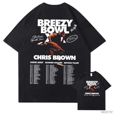 T-shirt Chris Brown Breezy Bowl XX Tour 2025 per Uomo Donna Hiphop Streetwear Top Oversize 100% Cotone T-shirt CB18