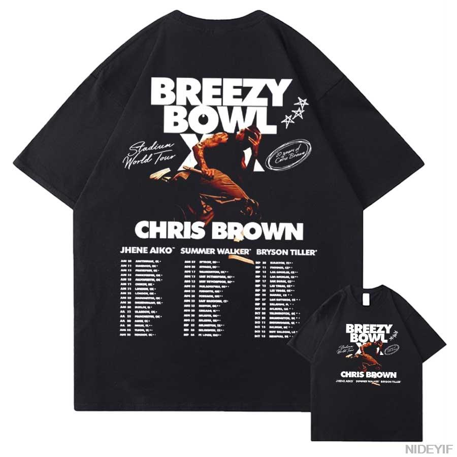 Chris Brown Breezy Bowl XX Tour 2025 T shirt for Men Women Hiphop Streetwear Oversized Tops 100 Cotton TShirt CB18 S