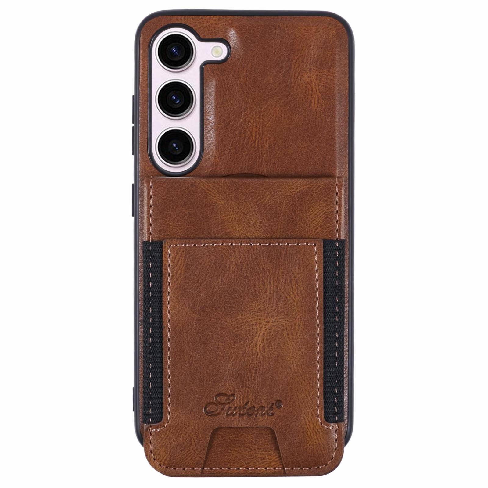 

For Samsung Galaxy S23+ Case Compatible with MagSafe Card Holder Kickstand Phone Cover Brown