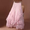 Qooth Plus Size Tulle Maxi Skirt Asymmetric Full Flare Tiered Skirt QT2731