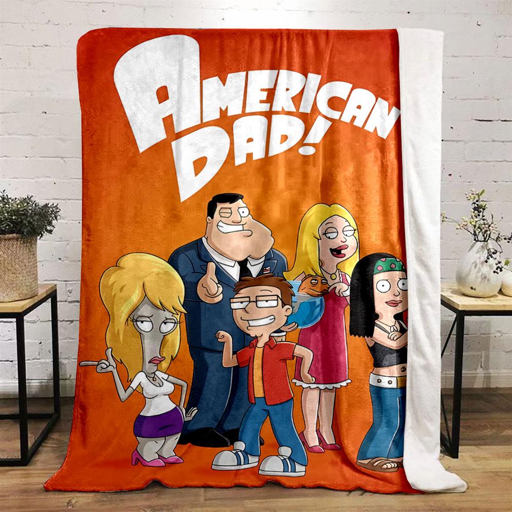 Cartoon Characters Posing Under White Bold "American Dad!" Text On Orange. for All Seasons Blanket Lunch Break Throw Gift