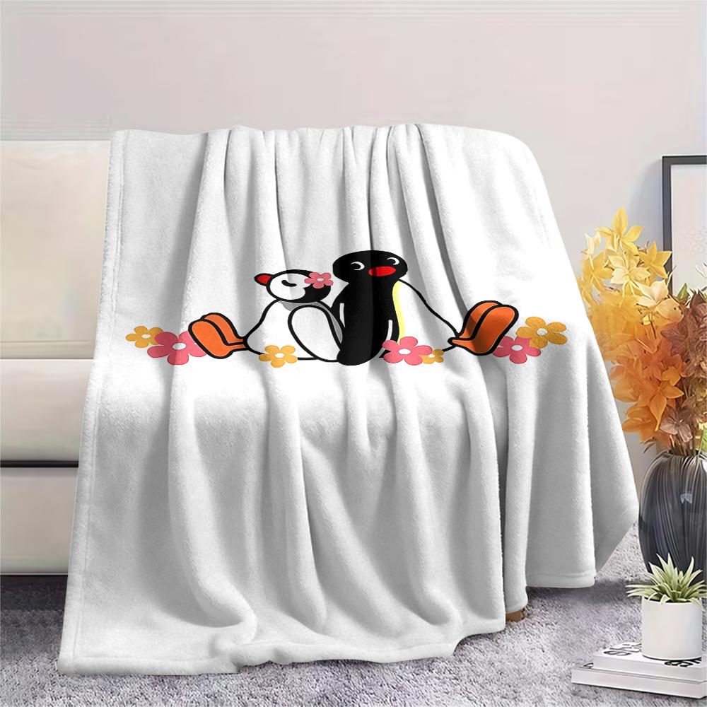 1PC PINGU Print Flannel Blanket, High Quality All Seasons, Home Decor, Warmth and Comfort, Perfect for Christmas Gifts