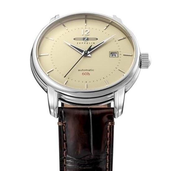 ZEPPELIN Mens Watch LZ120 Bodensee 8160-5 Automatic 5 ATM Water Resistant Mineral Glass Beige Dial Stainless Steel