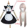 NEKOPARA Cosplay Chocola Vanilla Cosplay Dienstmädchenkleid Damen Mädchen Komplettset Süßes Lolita Halloween Party Outfits mit Perücke