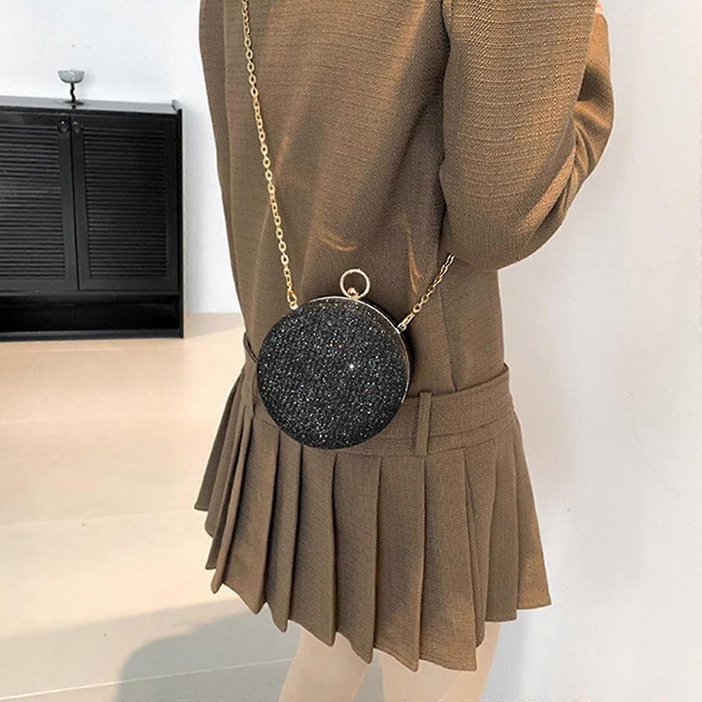 Women Chain Strap Messenger Bag Banquets Bag Crossbody Bag Korean Style Shoulder Bag Small Round Bag Cell Phone Purse Champagne