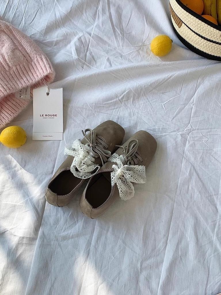 Niche design sense square head new ballet style soft sole single shoes bow women's shoes