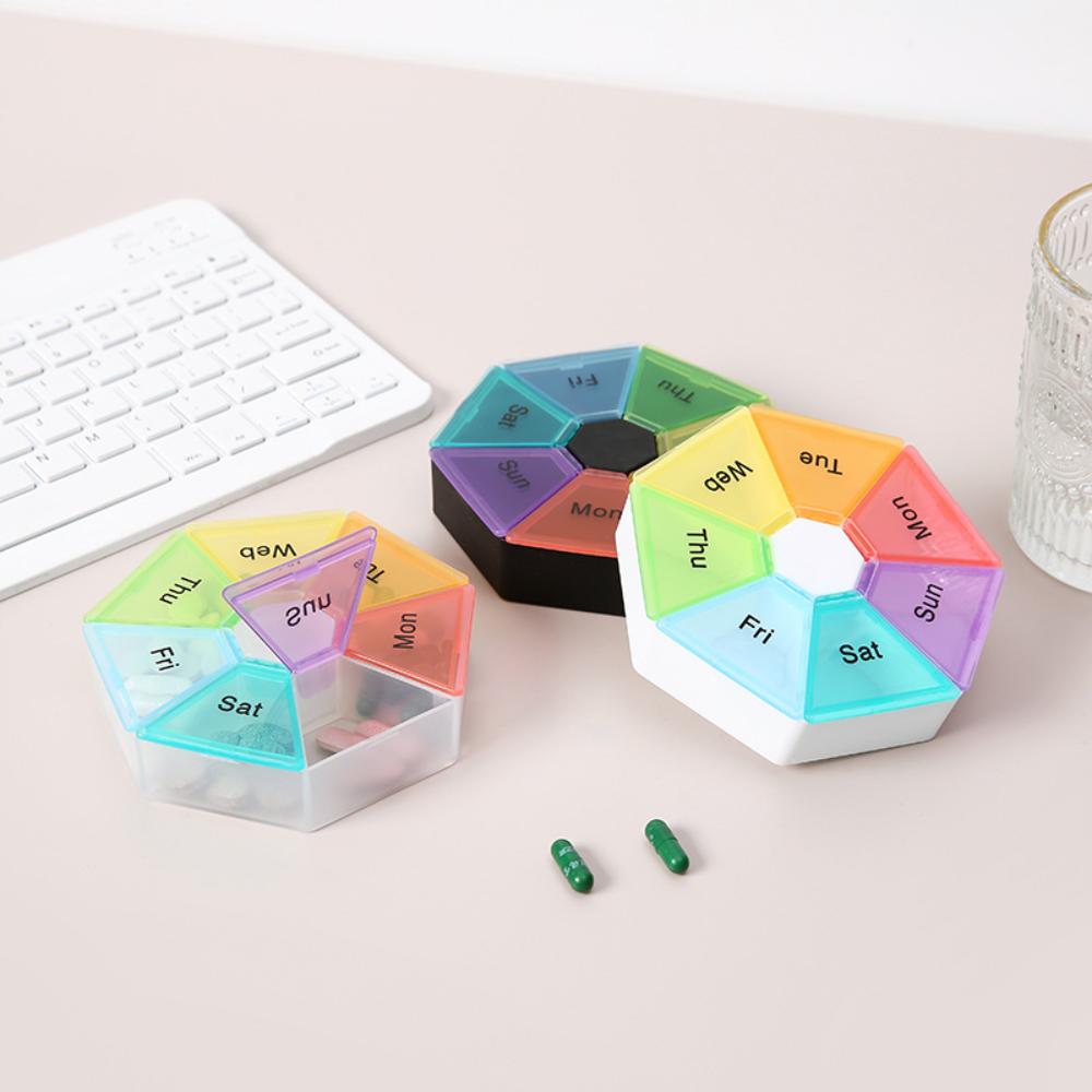 New Mini 7 Day Weekly Colorful Petal Pill Cases Organizer Box PP Food Grade Material, Portable Medicine Splitter Case Medicine