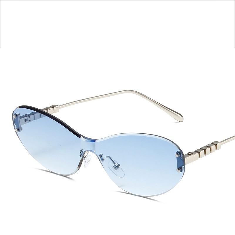 Non-polarized Wrap Around Rimless Sunglasses for Women Men Fashion Ins One-piece Shades Trendy Shield Design Gradient Lens