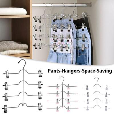 4 Tier Skirt Pants Shorts Hangers Space Saving With Organizer Pants Metal Hanger Storage Skirt Slip Adjustable No Clips