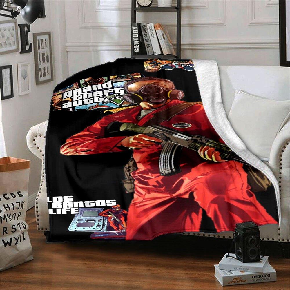 1pc Grand Theft Auto Soft Flannel Blanket with Designer Print A cozy blanket for all seasons, perfect for the couch, bed, office