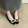 French square buckle rhinestone wedge heels 22 spring and autumn new commuter velvet square head high heels