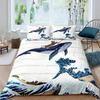 Whale Koi Duvet Cover Set Full Queen SizeSunset Great Sea Wave Bedding SetAnimal Ocean Landscape Japanese Art Comforter Cover