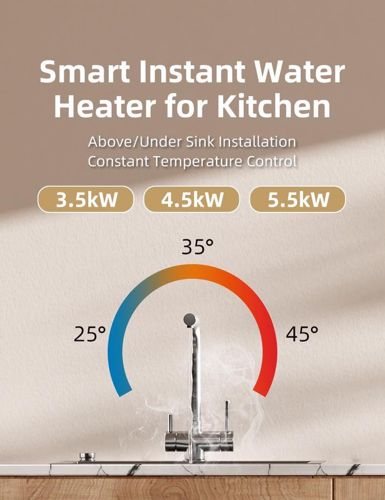 Smart 5500W 220V Instant Electric Water Heater for Under-Counter Kitchen Use