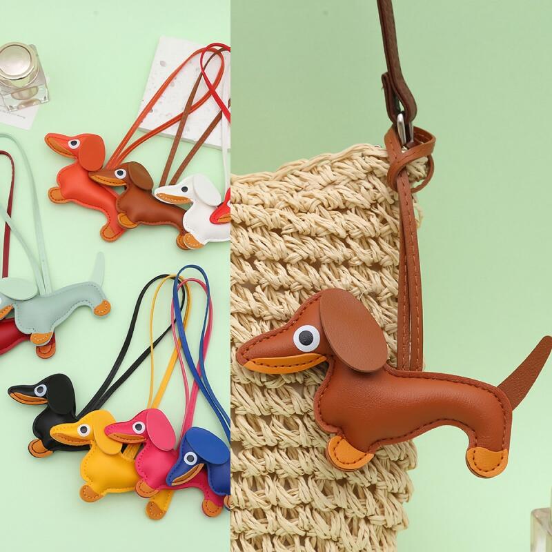 Dachshund puppy leather bag hook keychain