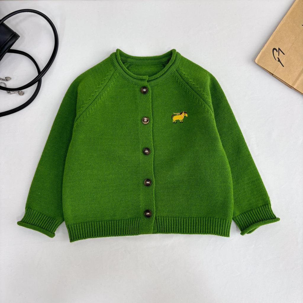 2025 Christmas Red Year of the Horse Unisex Kid's Knit Cardigan: Stylish Winter Outerwear