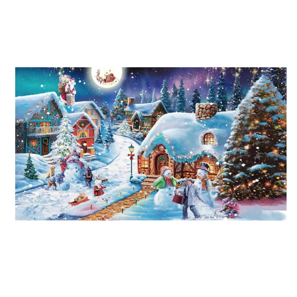 500 Parça Puzzle Kar Kaplı Kulübe Tatil Köyleri ile Sıcak Noel Sıcaklığını Tadın Parıldayan Tatil Süslemeleri Rahat Kış Arka Planları Kucakla