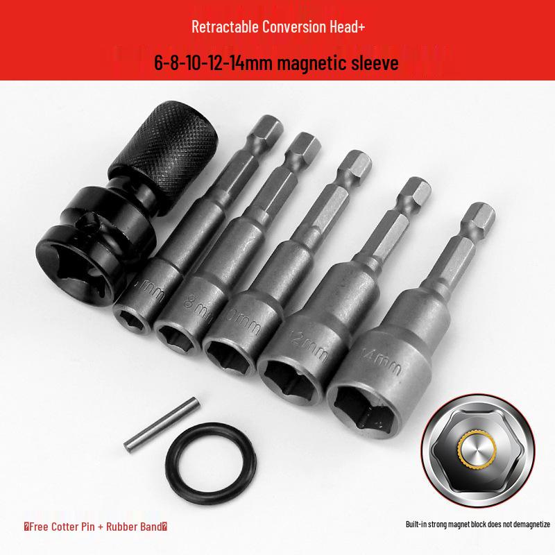 Electric to Air Impact Wrench Converter: 1/2" to 1/4" Hex Bit Adapter with Telescopic Spring Sleeve.