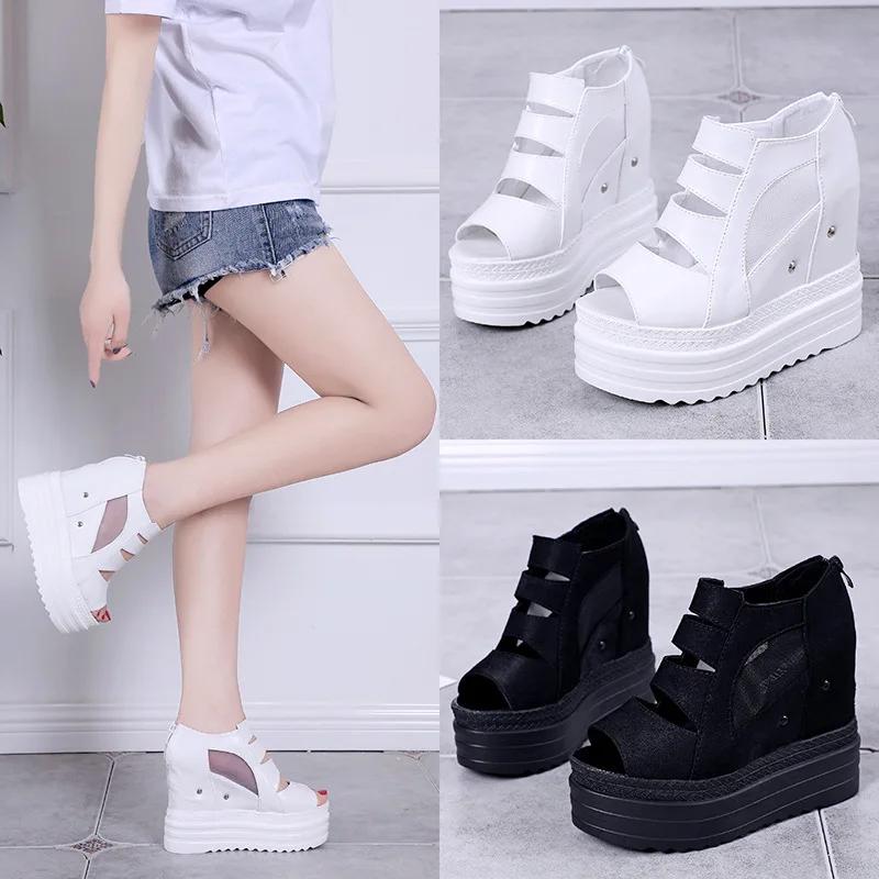 2025 Summer Wedding Banquet Ladies High Heel Thick Sole 12cm Cool Boots Muffin Bottom Fish Mouth Shoes