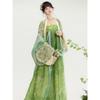 Grünes Hanfu-Set der Tang-Dynastie - Chiffon Qixiong Ruqun mit Pishan-Umhang, Traditionelles Chinesisches Kleid für Damen für Frühling und Sommer
