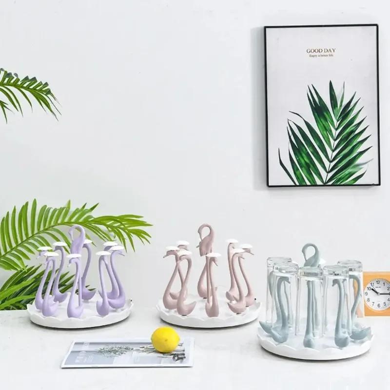 Bottle Drying Rack Swan Mugs Storage Holder Decorative Bottle Draining Rack For Counter Cleaning Travel Over-Sink Table