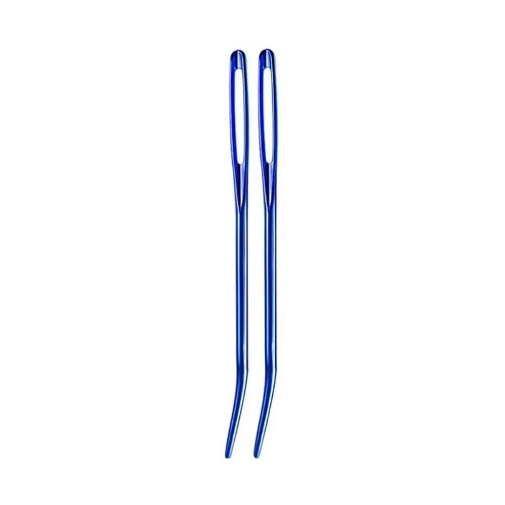 

2Pcs Aluminum Bent Tip Tapestry Darning Knitting Needles Needlework Crafts Sewing Big Eye Bent Needle DIY Handicraft Accessories синий