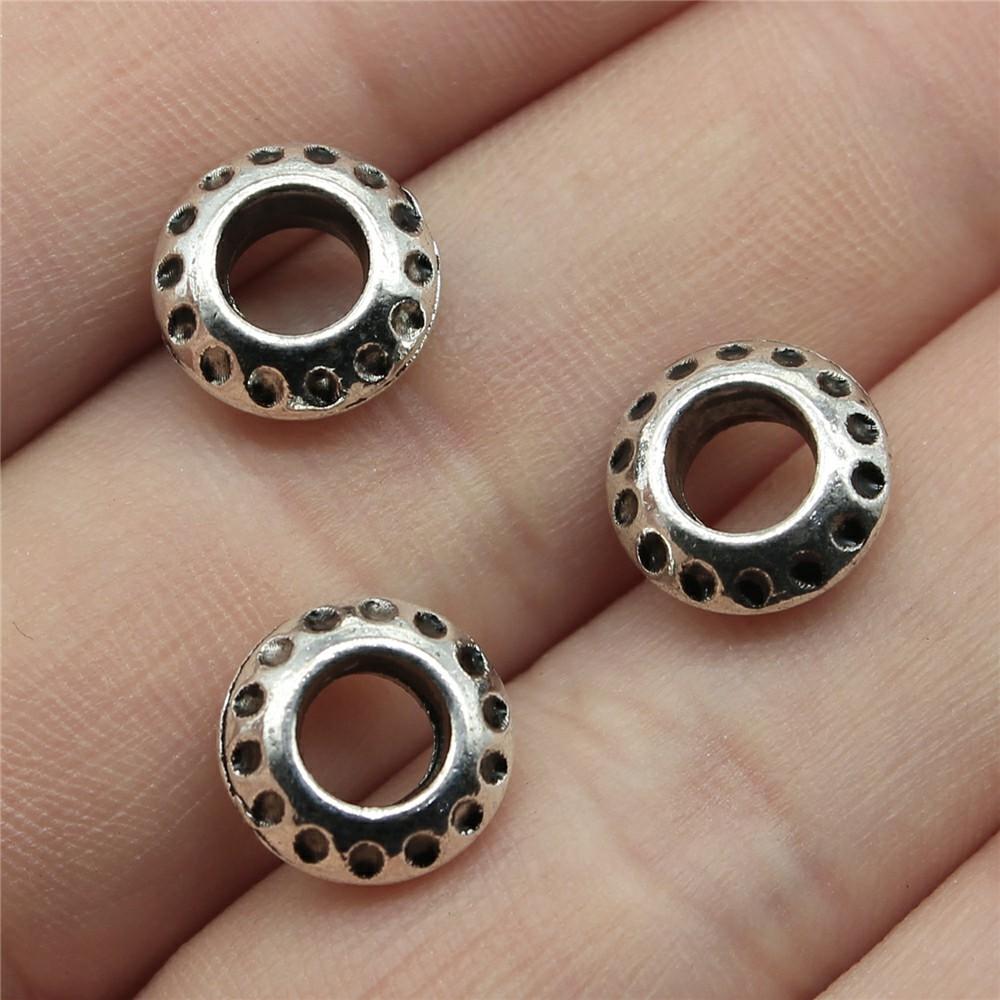 20pcs Antique Silver Color European Big Hole Beads Spacer Beads Charm Pendants Jewelry Accessories DIY