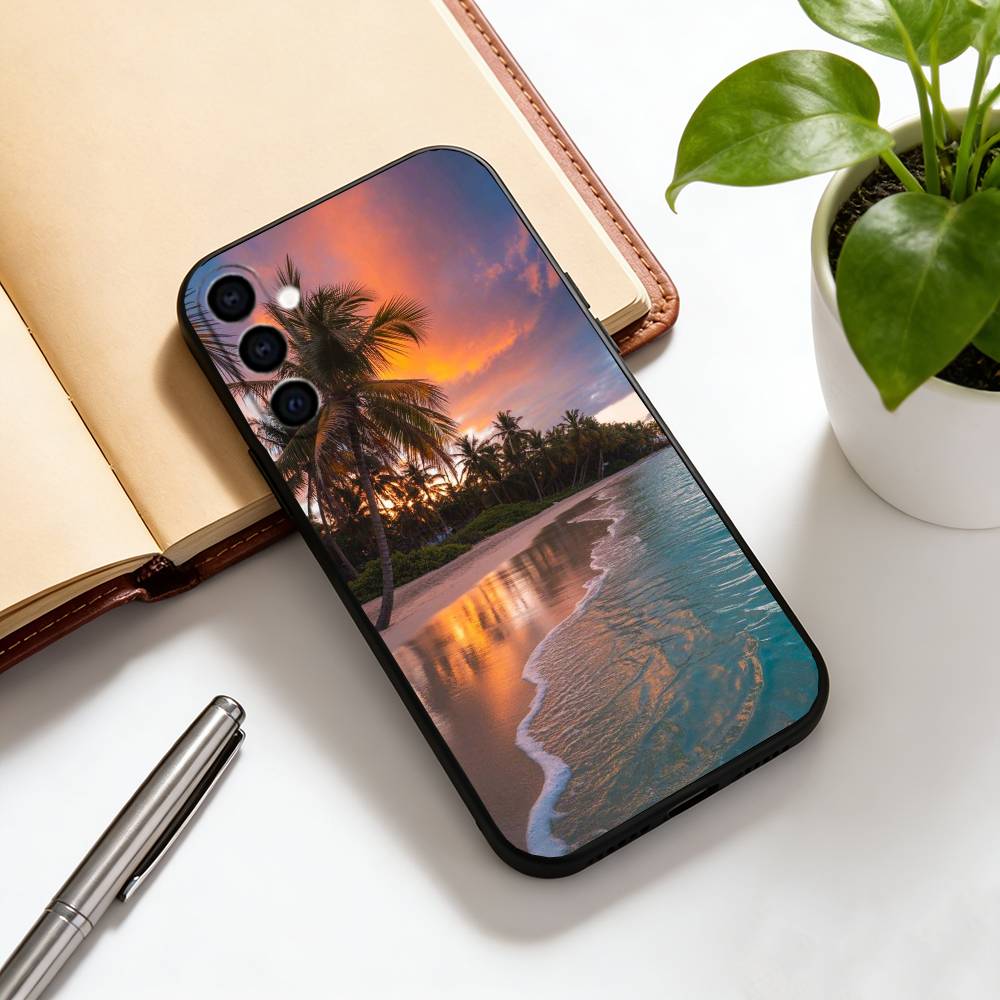 Sea Tropical Palm Trees Beach Phone Case Black Silicone Soft For Samsung Galaxy A73,A72,A71,A70,A53,A52,A51