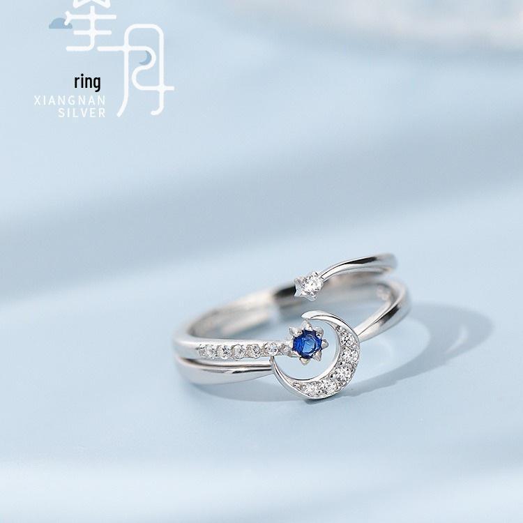 925 Sterling Silver Adjustable Star Moon Ring: Creative, Fresh, Cool Style for Women and Best Friends