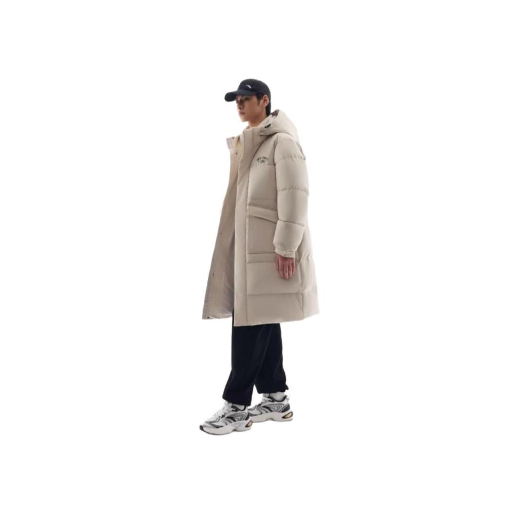 Anta Comfortable Casual Simple Long Hooded Loose Down Jacket Men Outerwear Wood-Color 152518904-1