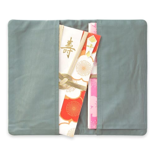 Midori Fukusa (Cloth Wrapping Cloth) with Gold Envelope, Snow Camellia Pattern, 53315006