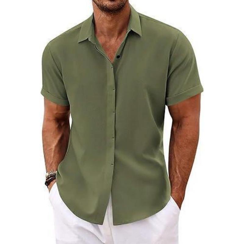 Summer Men's Linen Short Sleeve Shirt Casual Button Down Versatile Simple Top