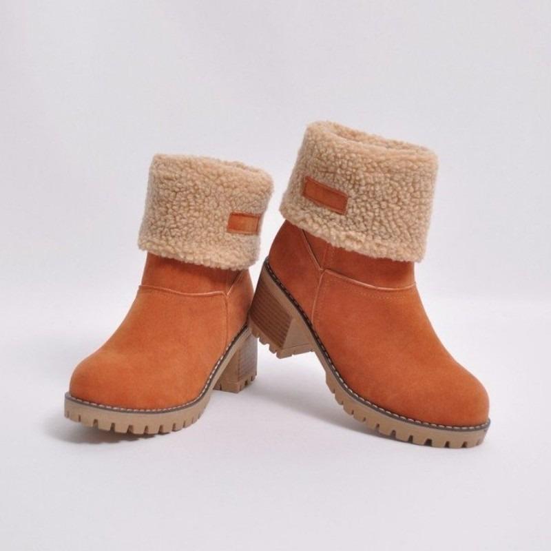 New short boots women's boots medium tube thick heel high heel fluffy snow boots large size cotton boots