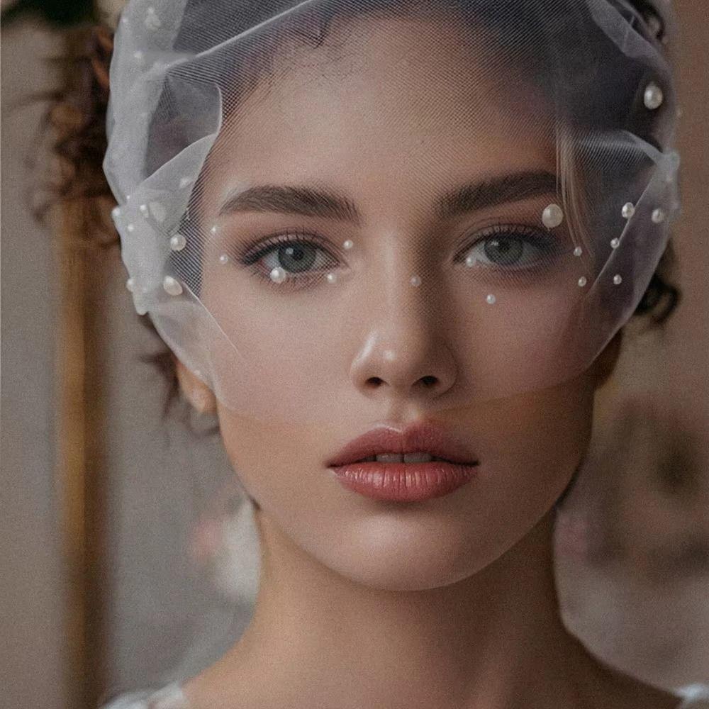 Handmade Pearls Blusher Veil Soft Tulle Pearl Veil Lightweight Bridal Veil Wedding Ceremony