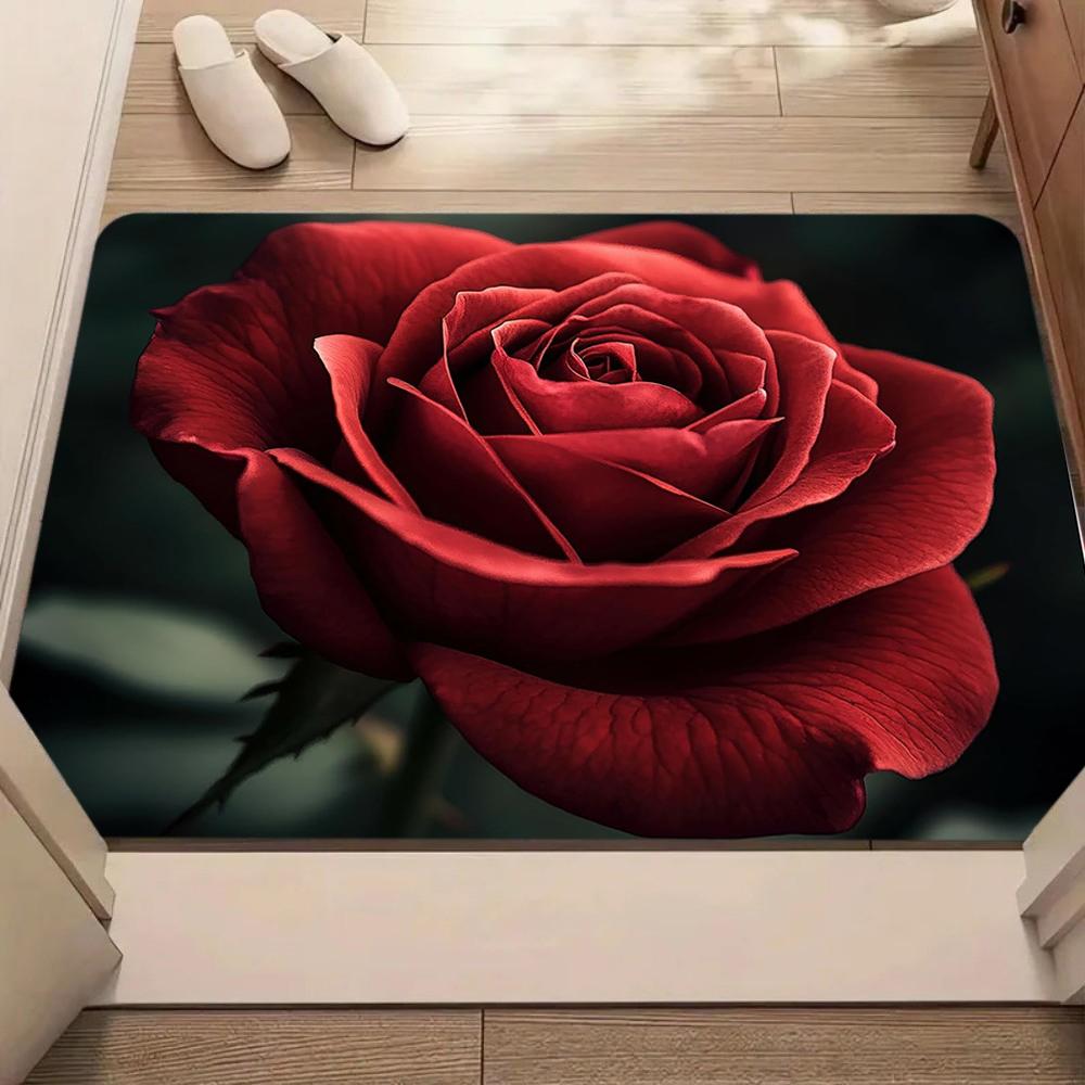 

Romantic Red Rose Door Mat Soft Absorbent Front Door Carpet Indoor Outdoor Welcome Doormat Kitchen Bathroom Entryway Decor 50X80cm