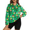Women's Stand Collar Pullover Long Sleeve Top Christmas Print Sports Top