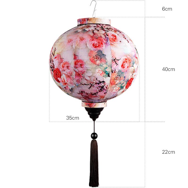 12/14inch Traditional Chinese Style Flower Printing Silk Lantern Outdoor Spring Festival Decor Vietnam Mid-autumn Round Lantern