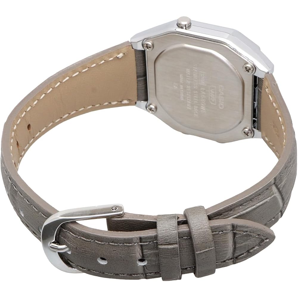 Casio Vintage Series LA680WEL-8A2 Women's Digital Watch Octagonal Face Silver Gray Leather Band
