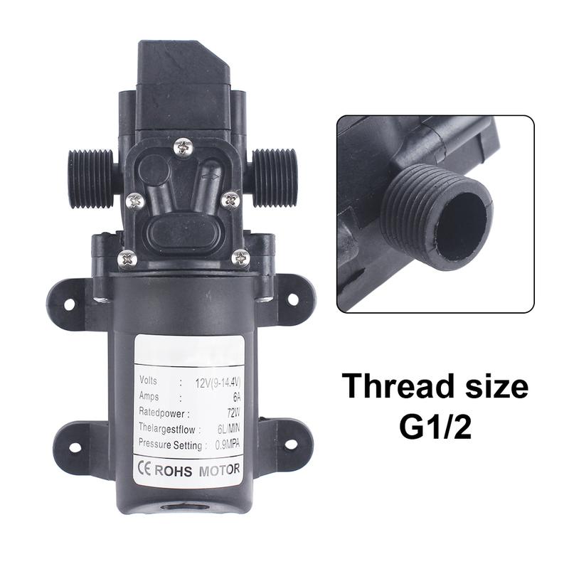DC 12V 130PSI 6L/Min Water High Pressure Diaphragm Self Priming Pump 70W 72W with EU plug power supply 6A pipe 1/2