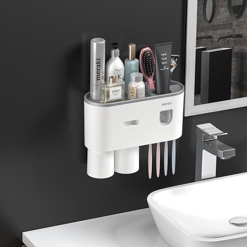 

Elegant Wall-Mounted Toothbrush and Rinsing Cup Set - Punch-Free, Light Luxury Bathroom Storage Solution