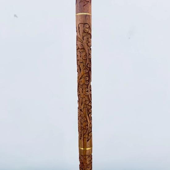 91.44 cm Victorian Flower Engraved Walking Stick, Royal Head Handle Special Carving Design Walking Stick, Brass Wooden Cane