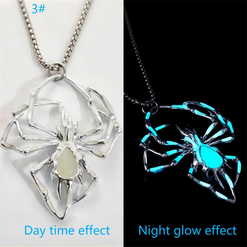 3D Uv Glow In The Dark Spider Necklace, Gothic Hip Hop Alloy Insect Halloween Goth Accessory