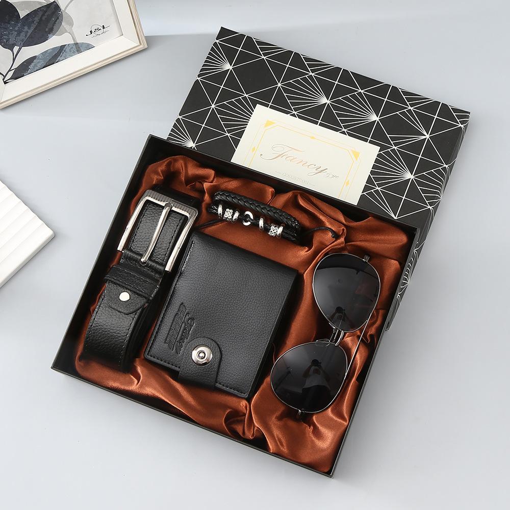 Set de Regalo para Hombre, Cartera + Reloj + Caja para Cinturón, Regalo de San Valentín Día del Padre para Novio Amigo