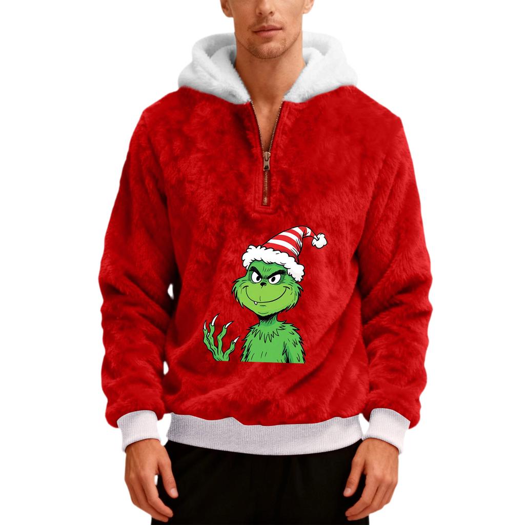 Herre Plysj Halv Glidelås Hettegenser