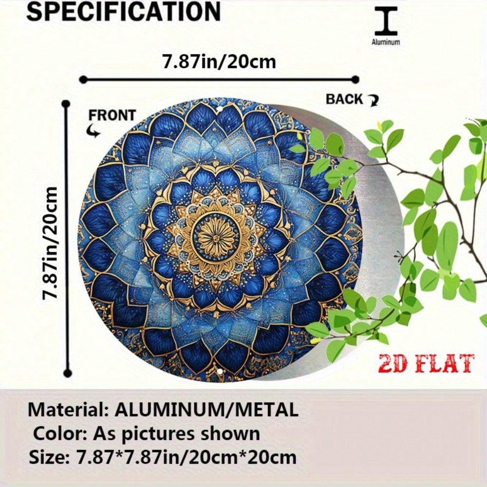 Marke Mandala Metall Wandkunst Rund Blau Gold Floral Blechschild Heimdeko