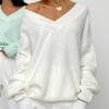 Women's Temperament Solid Knit Sweater V-neck Long Sleeve Faux Mink Hair Soft Loose Knit Top Fashion Lazy Style Simple Casual Sweater