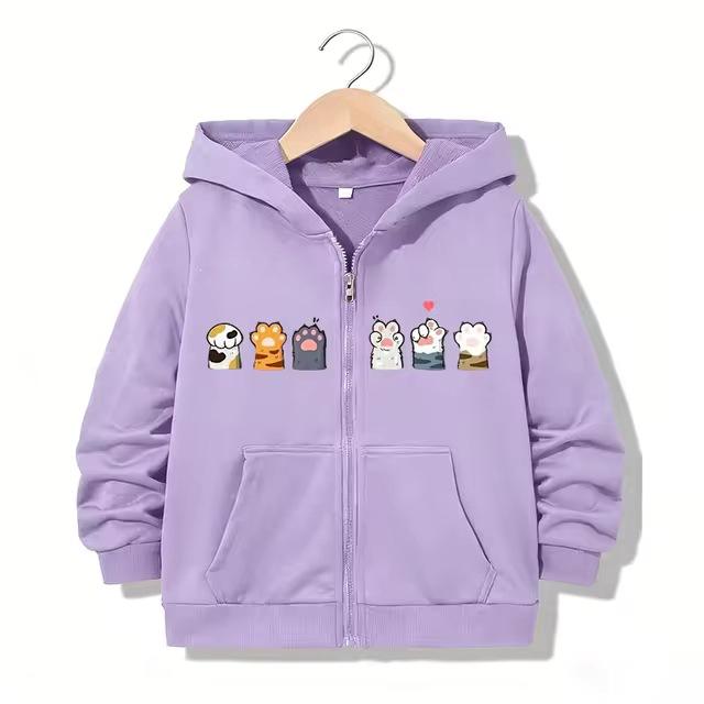 Children's Zipper Hoodie Autumn Winter Fashionable Cartoon Fun Cat Printed Hoodie Loose Sports Leisure Versatile Coat Hoodie