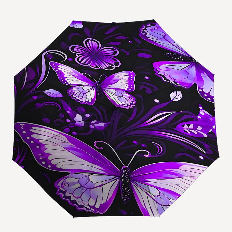 

1pc Butterfly Floral umbrella with 8 iron ribs and a plastic handle, automatic opening and closing, and daily use.1019